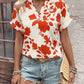 Flower Notched Short Sleeve Blouse