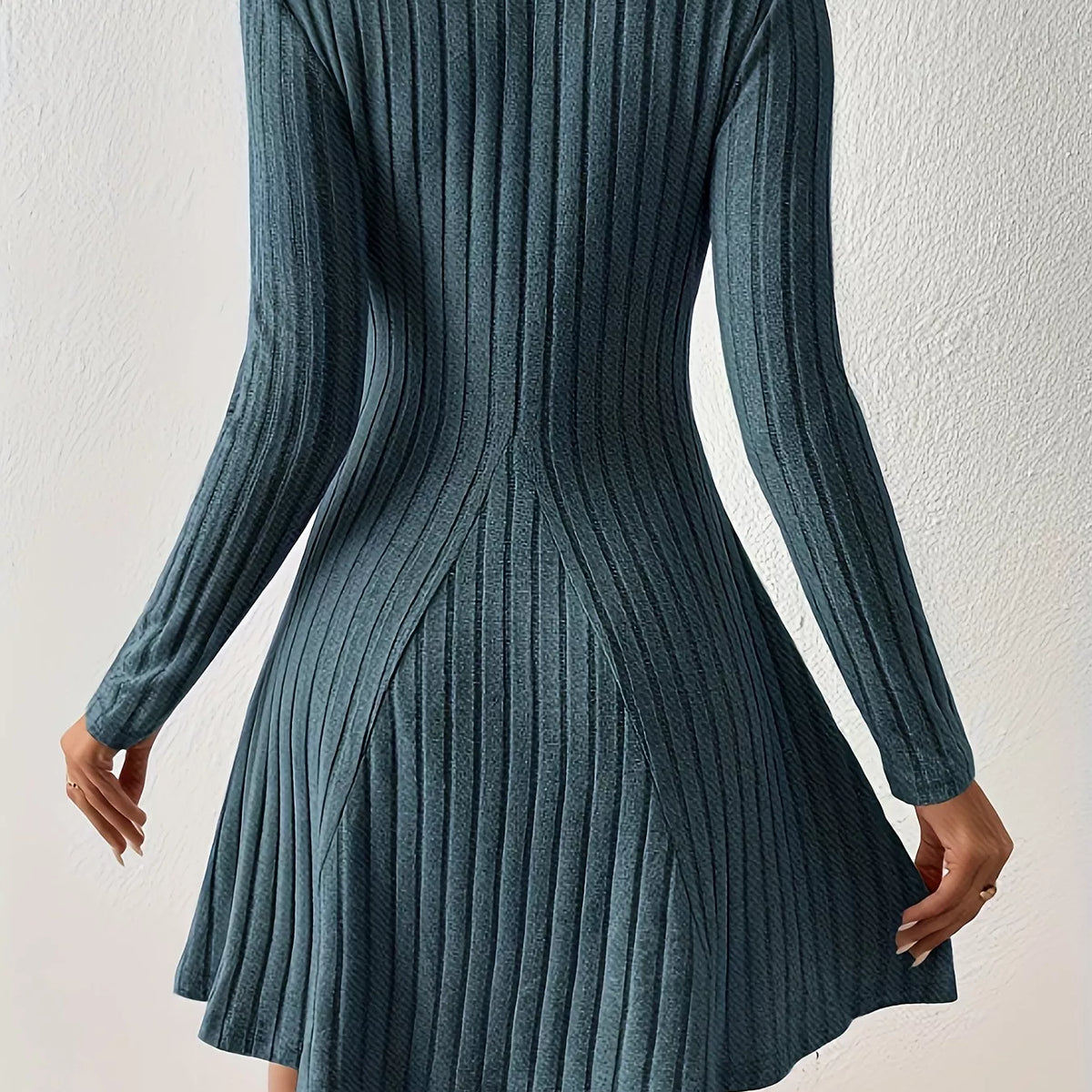 Ribbed Knit Mock Neck Long Sleeve Dress