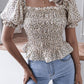 Frill Smocked Square Neck Short Sleeve Blouse