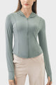 Pocketed Zip Up Hooded Long Sleeve Active Outerwear Teal