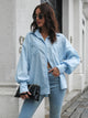 Collared Neck Dropped Shoulder Buttoned Shirt Light Blue