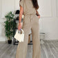 Round Neck Short Sleeve Top and Drawstring Pants Set