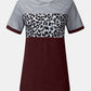 Full Size Striped Leopard Round Neck Short Sleeve T-Shirt