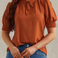 Frill Tie Neck Short Sleeve Blouse