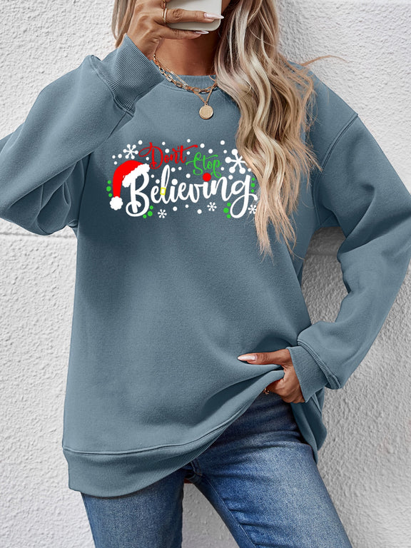 Letter Graphic Long Sleeve Sweatshirt Air Force Blue