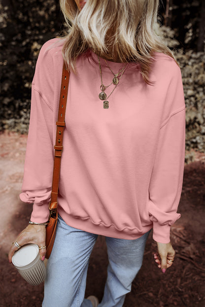Round Neck Long Sleeve Sweatshirt Blush Pink