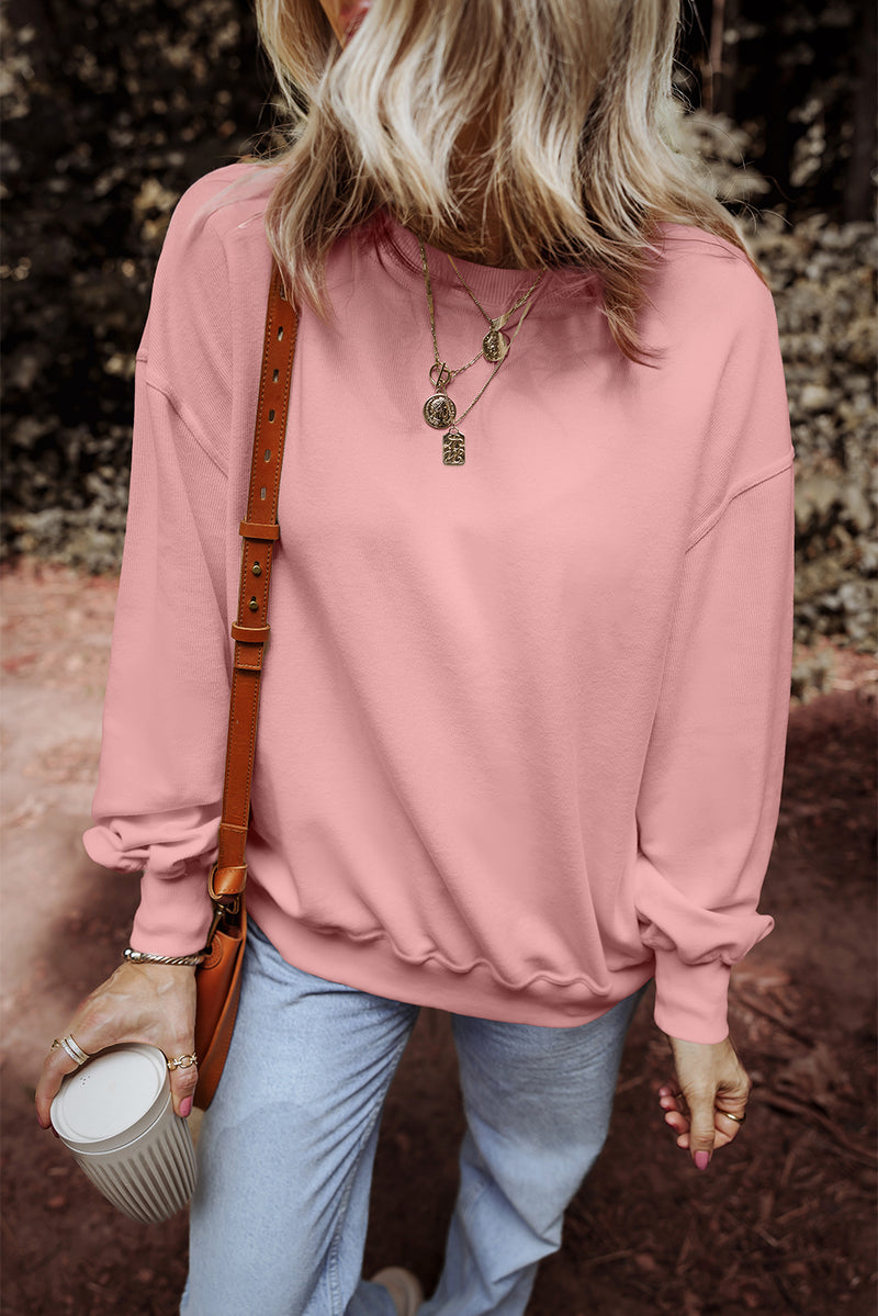 Round Neck Long Sleeve Sweatshirt Blush Pink