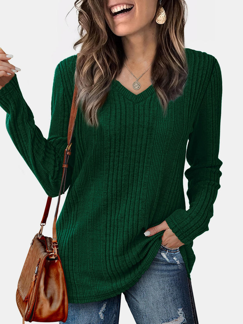 V-Neck Long Sleeve T-Shirt Dark Green