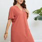 Plus Size Buttoned Notched Neck Shift Dress