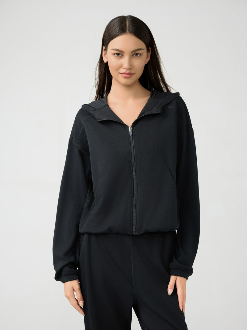Millennia Zip Up Dropped Shouder Active Hooded Black 10