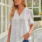 Swiss Dot Lace Trim Plunge Blouse