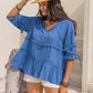 Tiered Tie Neck Half Sleeve Blouse