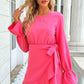 Round Neck Flounce Sleeve Ruffle Hem Mini Dress