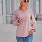 Eyelet V-Neck Flounce Sleeve Blouse