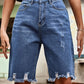 Raw Hem High Waist Denim Shorts with Pockets