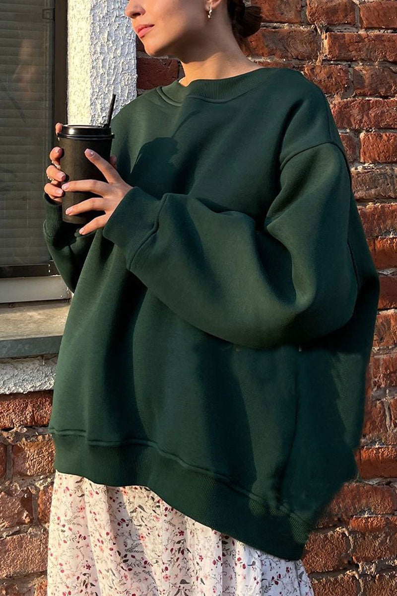 Oversize Round Neck Dropped Shoulder Sweatshirt Green
