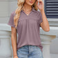 Ruched Johnny Collar Short Sleeve Blouse