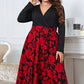 Plus Size Floral Surplice Neck Long Sleeve Dress