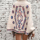 Fringe Geometric Open Front Long Sleeve Cape