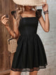 Ruffled Square Neck Fishnet A-Line Dress Black