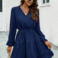 V-Neck Tie Neck Long Sleeve Dress