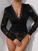 Perfee Lace Plunge Long Sleeve Bodysuit Black