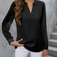 Notched Long Sleeve Blouse