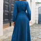 Pleated Long Sleeve Surplice Maxi Dress