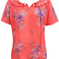 Full Size Printed Tie Neck Short Sleeve Blouse