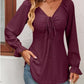 Full Size Drawstring Ruffled V-Neck Long Sleeve Blouse