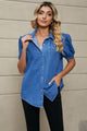 Puff Sleeve Collared Denim Top Royal Blue