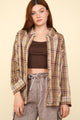 VERY J Contrast Plaid Raw Detail Shirt Taupe