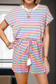 Striped Round Neck Top and Shorts Set Stripe