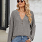 Ribbed Notched Long Sleeve T-Shirt