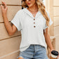 Eyelet Drawstring Hooded Short Sleeve Blouse