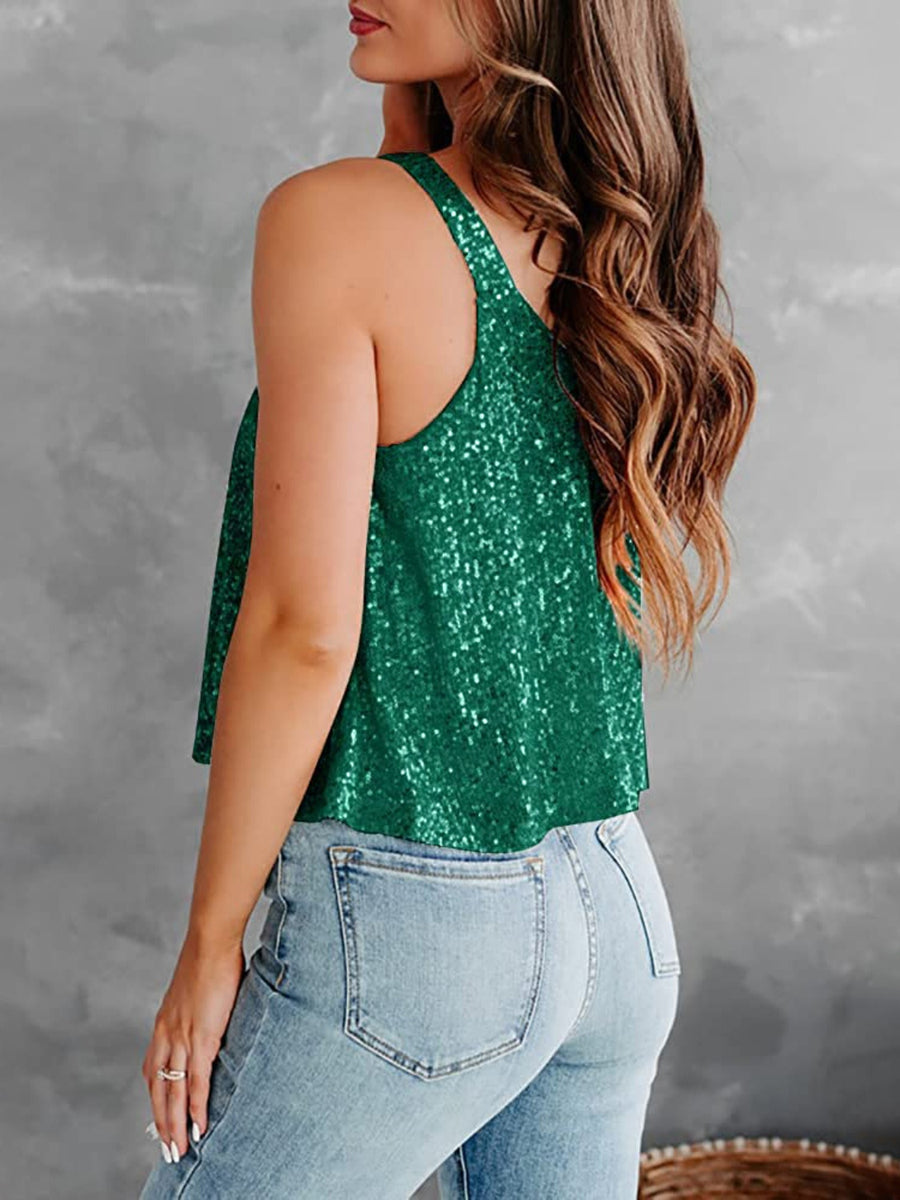 Sequin Scoop Neck Tank Dark Green