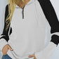 Shiny Waffle-Knit Raglan Sleeve Zipper Front Hoody