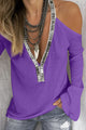 Sequin V-Neck Cold Shoulder Top Purple