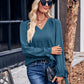 V-Neck Tie Cuff Puff Sleeve Blouse