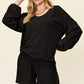 Double Take Full Size Texture V-Neck Long Sleeve T-Shirt and Shorts Set