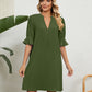 Notched Neck Flounce Sleeve Dress