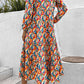 Printed Collared Neck Long Sleeve Dress