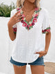 Ivy Lane Eyelet Embroidered V-Neck Short Sleeve Blouse White