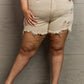 RISEN Katie Full Size High Waisted Distressed Shorts in Sand