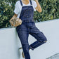 Pocketed Distressed Denim Overalls