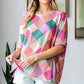 HOPELY Full Size Multi Colored Argyle Side Slit T-Shirt