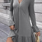 V-Neck Flounce Sleeve Ruffle Hem Mini Dress