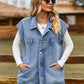 Button Up Collared Neck Sleeveless Denim Jacket