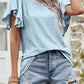 Round Neck Flutter Sleeve Blouse