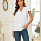 Swiss Dot Notched Cap Sleeve Blouse